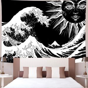 Black & White Sun and Moon Wall Hanging Tapestry